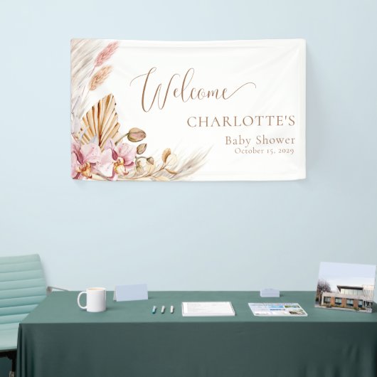 Pampasgras Bloemig | Baby shower welkomstbanner Spandoek (Beurs)
