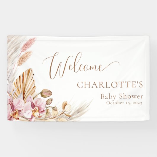 Pampasgras Bloemig | Baby shower welkomstbanner Spandoek (Horizontaal)