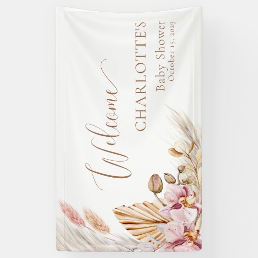 Pampasgras Bloemig | Baby shower welkomstbanner Spandoek (Verticaal)