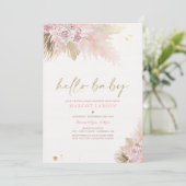 Pampasgras Boheems Tropisch Meisje Baby shower Kaart (Staand voorkant)