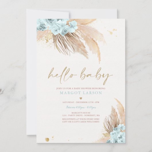 Pampasgras Boheems Zee Blauw Baby shower Kaart (Voorkant)