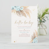 Pampasgras Boheems Zee Blauw Baby shower Kaart (Staand voorkant)