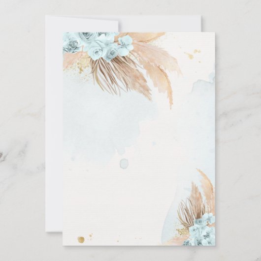 Pampasgras Boheems Zee Blauw Baby shower Kaart (Achterkant)