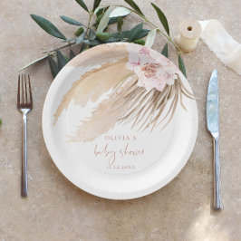 Pampasgras bohemien baby shower papieren bordje