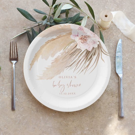Pampasgras bohemien baby shower papieren bordje