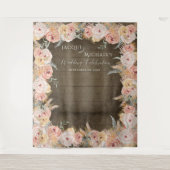 Pampasgras Boho Bloem Roze Rustieke Houten Bruilof Wandkleed (Voorkant)