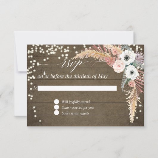 Pampasgras Boho Blush Bloem Twinkellicht RSVP Kaartje (Voorkant)