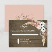 Pampasgras Boho Blush Witte Bloemen Houten RSVP Kaartje (Voorkant / Achterkant)
