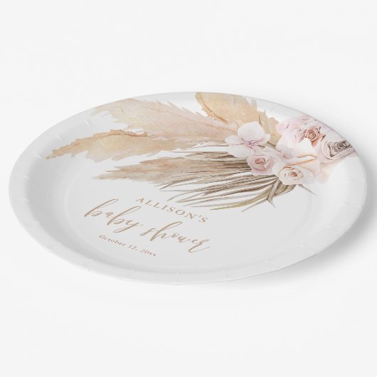 Pampasgras boho bohemian baby shower papieren bordje (Gekanteld)