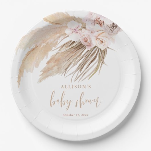 Pampasgras boho bohemian baby shower papieren bordje (Voorkant)