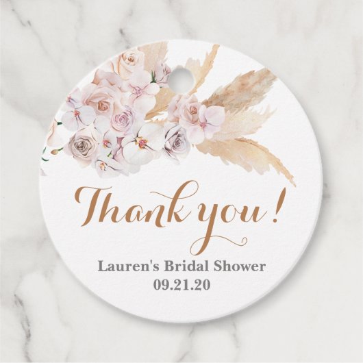Pampasgras Boho bruiloftsshower favor labels (Voorkant)