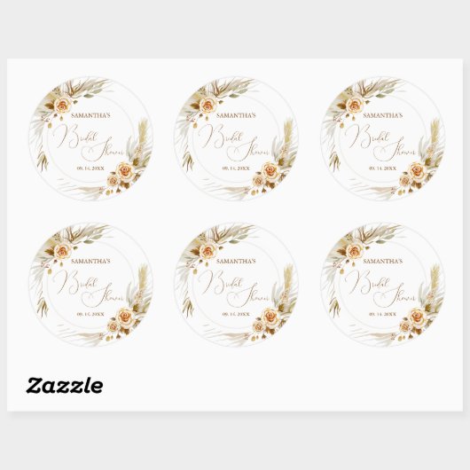 Pampasgras boho elegant tropisch ronde sticker (Vel)