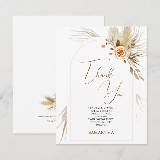 Pampasgras boho elegant vrijgezellenfeest bedankkaart (Voorkant / Achterkant)