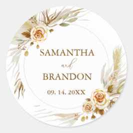 Pampasgras boho elegante tropische bruiloft ronde sticker