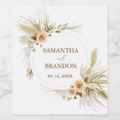 Pampasgras boho elegante tropische bruiloft wijn etiket (Enkel label)