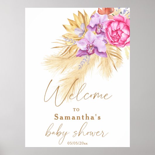 Pampasgras Boho Roze Baby shower Welkom Poster (Voorkant)