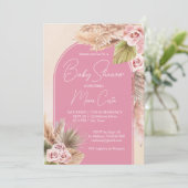 Pampasgras boho roze boog baby shower kaart (Staand voorkant)