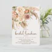 Pampasgras boho rozen bridal luncheon kaart (Staand voorkant)