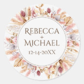Pampasgras Boho Wilde Bloem Bruiloft Ronde Sticker (Voorkant)