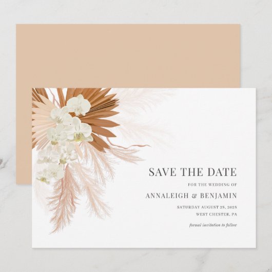 Pampasgras botanische terracotta trouw save the date (Voorkant / Achterkant)