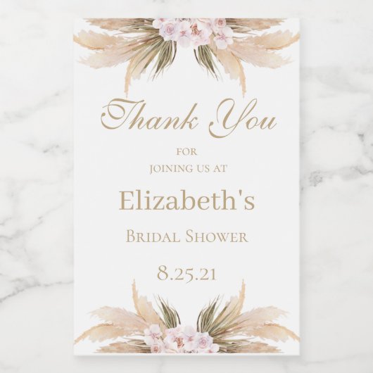 Pampasgras Bruidsfeest Mini Wijnglas Etiket (Enkel label)