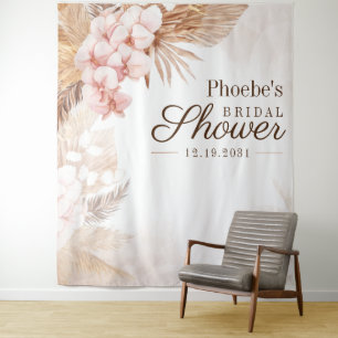 Pampasgras Bruiloftsshower Gedroogde Palmen Achter Wandkleed