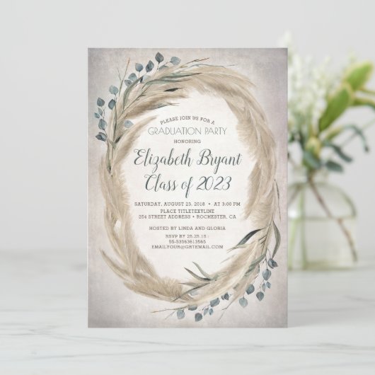 Pampasgras en groen Boho Chic Afstuderen Kaart (Staand voorkant)