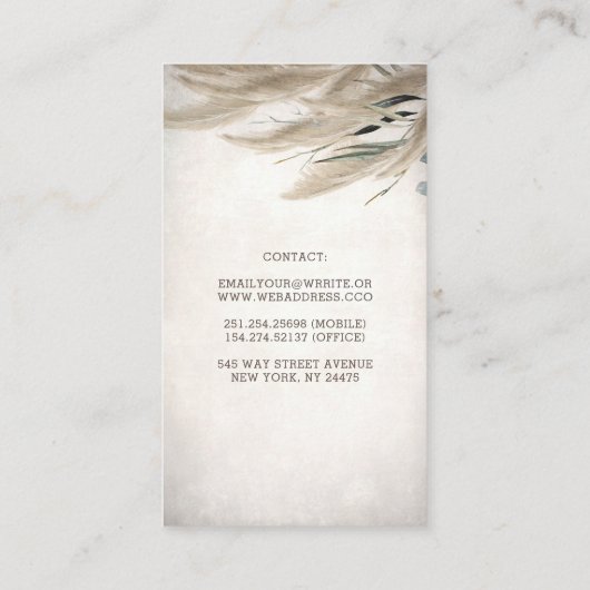 Pampasgras en groen Boho Vintage Visitekaartje (Achterkant)