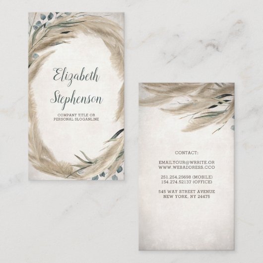 Pampasgras en groen Boho Vintage Visitekaartje (Voorkant / Achterkant)