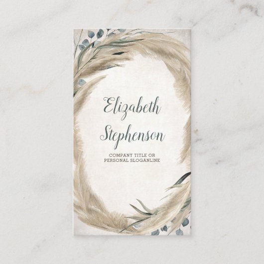Pampasgras en groen Boho Vintage Visitekaartje (Voorkant)
