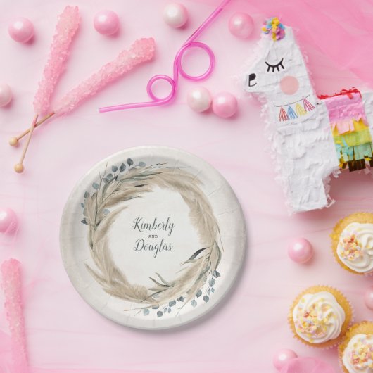 Pampasgras en groenbladeren Huwelijksfeest Papieren Bordje (Feest)