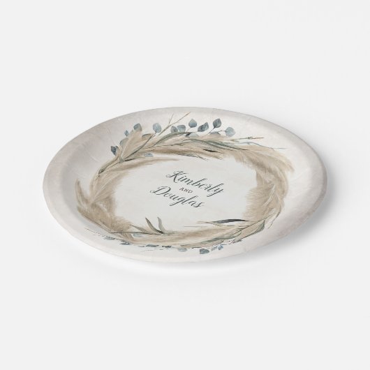 Pampasgras en groenbladeren Huwelijksfeest Papieren Bordje (Gekanteld)