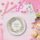 Pampasgras en groene krans bruiloft papieren bordje (Feest)