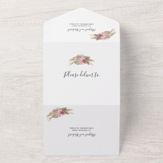 Pampasgras en palmen met een gekleurde terracotta all in one uitnodiging (Buitenkant)