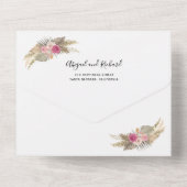 Pampasgras en palmen met een gekleurde terracotta  all in one uitnodiging (Achterkant)