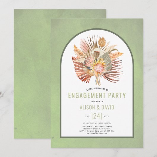 Pampasgras- en palmgras-groene verlovingspartij kaart (Voorkant / Achterkant)