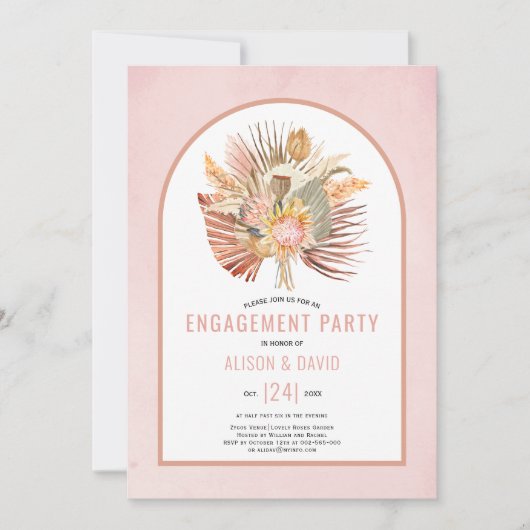 Pampasgras en palmzachte roze verlovingspartij kaart (Voorkant)