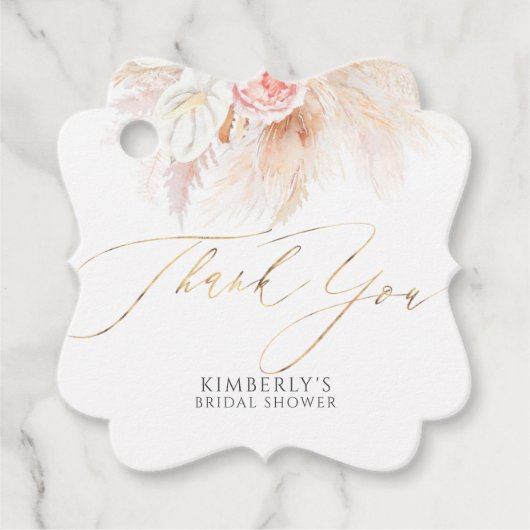 Pampasgras en Roze Bloemen Dank Je Bedankjes Labels (Voorkant)