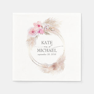 Pampasgras en roze orchideeën bloem tropisch servet