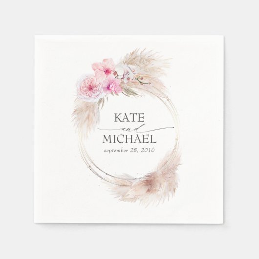 Pampasgras en roze orchideeën bloemrijke tropisch servet (Voorkant)