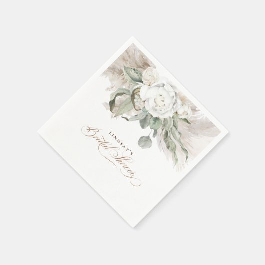 Pampasgras en witte bloemen bruidsdouche servet (Hoek)