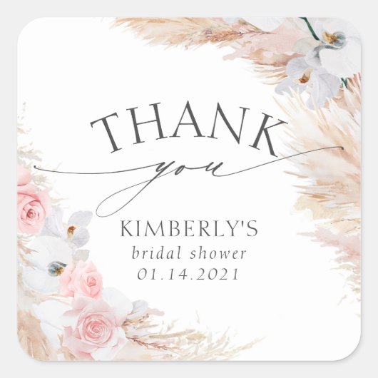 Pampasgras en Witte Tropische Orchidee Vierkante Sticker (Voorkant)