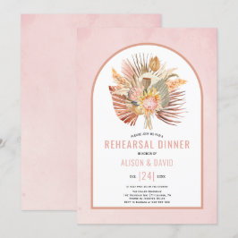 Pampasgras en zacht roze handpalm-diner kaart