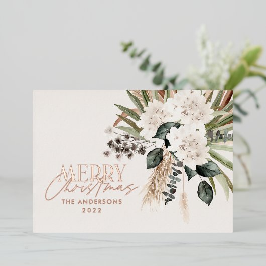 Pampasgras eucalyptus donkere moderne boho folie feestdagenkaart (Staand Voorkant)