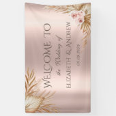 Pampasgras Luxe Roze Gouden Bruiloft Spandoek (Verticaal)