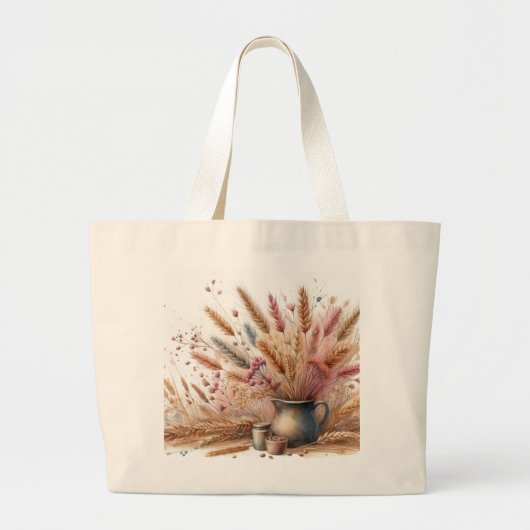 Pampasgras Modern Boho Bloem voor Herfst & Val Grote Tote Bag (Voorkant)