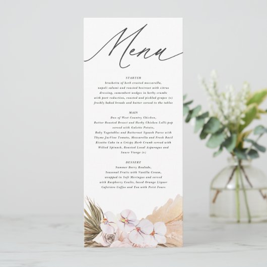 Pampasgras modern botanisch schrift menu (Staand voorkant)