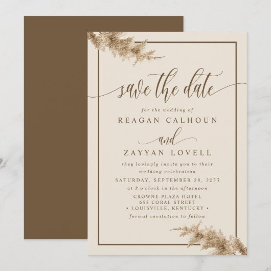 Pampasgras Moderne Calligrafie Bewaar de Datum Save The Date (Voorkant / Achterkant)