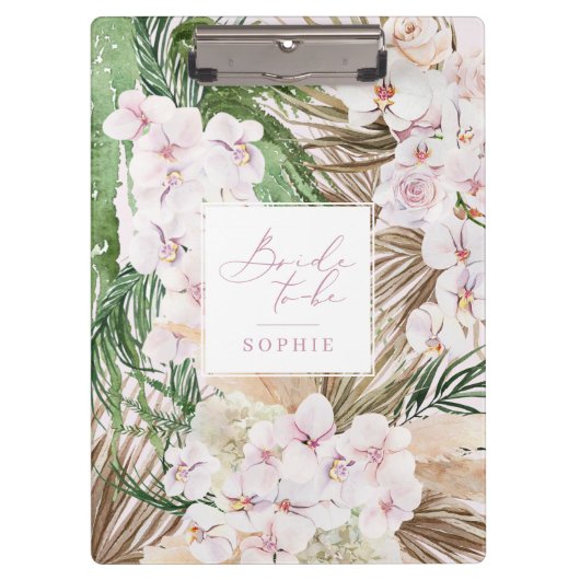 Pampasgras, orchidee, tropisch gebladerte bruid te klembord (Voorkant)