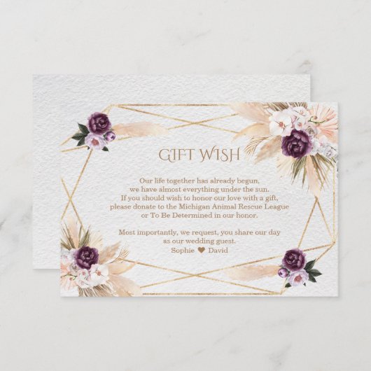 Pampasgras Paarse Bloemen Huwelijksgeschenk Wens  Informatiekaartje (Voorkant / Achterkant)